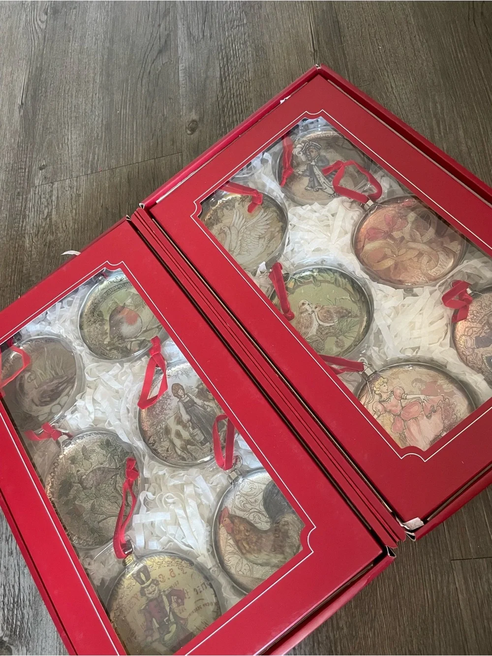 Pottery Barn Red and White '12 Days of Christmas' Holiday Ornament Set Box